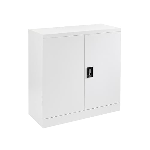 Steel Office Storage Cupboard White 2 Door Locking Bookcase Cabinet 90 cm Tall 90 cm Wide - 1 Internal Adjustable Shelf