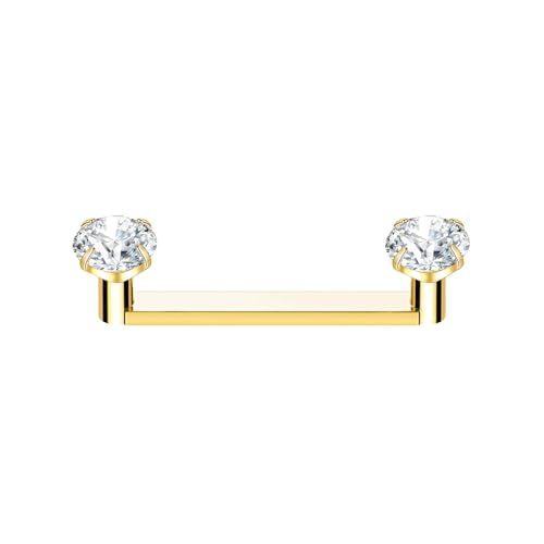 ALACLO Titanium Surface Piercing Jewelry Flat Bar 14G 12mm Internally Threaded Staple Surface Tragus Piercing Jewelry Prong Setting Clear CZ Gold