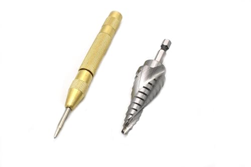 Image of TEMO M35 Cobalt Spiral Flute 12 Size Step Drill Unibit 3 /16 Inch to 7 /8 Inch Plus Auto Center Punch Set