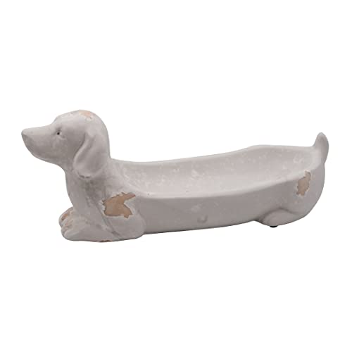 Figura de Perro Salchicha para Plantas en Blanco Roto, 42 x 12 x 15 centímetros (Referencia: 1891143)