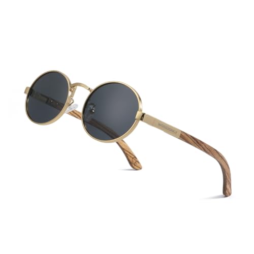 WOODONLY Holz Oval Polarisierte Sonnenbrille - Mode Metallrahmen Sonnenbrille für Herren und Damen Perfekte Geschenke (Zebrano)