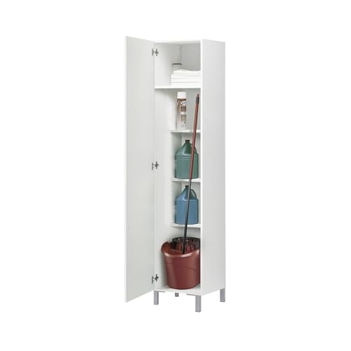 Venprodin - Armario Hogar - 1 Puerta con Estantes y Hueco Inferior - 188x41x35 cm - MDF Lacado Blanco con Patas Metálicas Elevadas - Diseño Moderno y Funcional - Ideal para Lavaderos y Cocinas