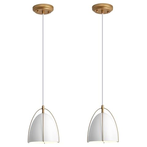 AIRYPHANT 2 Pack Modern Dome Pendant Light 1-Light Pendant Lighting Kitchen Island White and Gold Pendant Light Fixtute for Kitchen Sink Dining Room Hallway Bar Cover
