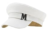 Women Yacht Captain Sailor Hat PU Newsboy Cabbie Baker Boy Peaked Beret Cap White M