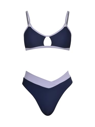 Image of CUPSHE Bikini Set for Women Bathing Suit High Waisted V Cut Bottom | Two Piece Swimsuit,Scoop Neck,Soft Removable Cups,Adjustable Straps,Cutout,Chic,Swimwear for Vacation,Beach,Pool