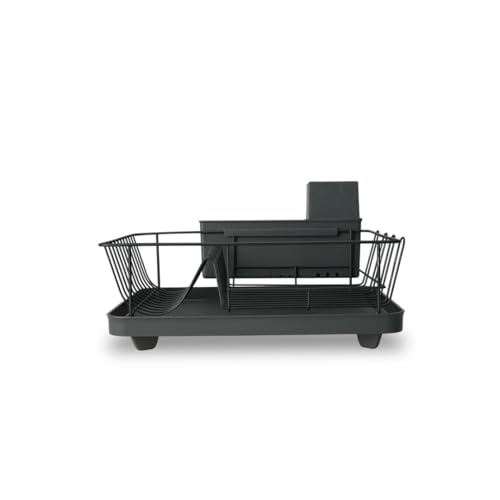 Image of SEVVY - Dish Drying Rack for Kitchen with Drain Board, Dish Holder, Cutlery Holder & Cup Holder - Black