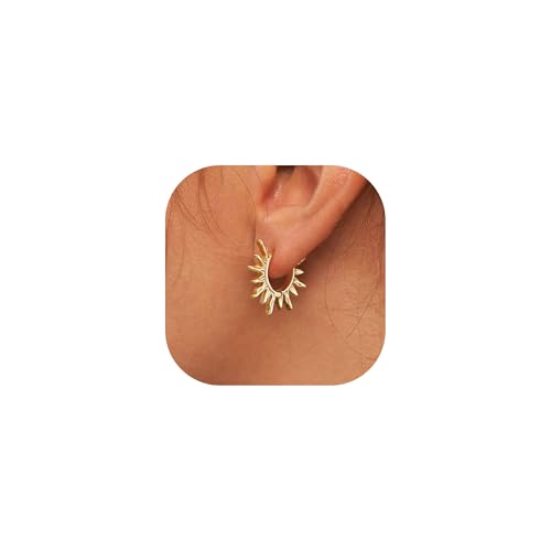 Gold Huggie Earrings for Women, 14k Gold Plated Sun Hoop Earrings Hypoallergenic Lightweight Hoops Gifts