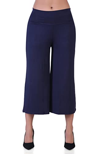 Image of LAASA Sports Women's Calf Length 3 /4 High Elastic Waistband Wide Leg Palazzo Casual Wide Leg Lounge Pants with Two Sides Pockets
