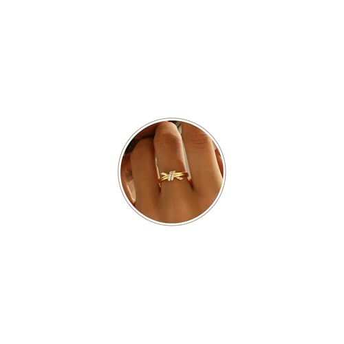 C-leen Gold Rings for Women Non Tarnish, Diamond Twist Love Knot Ring Dainty 18k Real Gold Plated...
