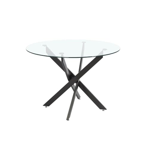 fanmuebles Mesa de Comedor Redonda Delia | Cristal Templado 10 mm + Patas Metálicas Negras | Diseño Moderno y Elegante | 110x73 cm