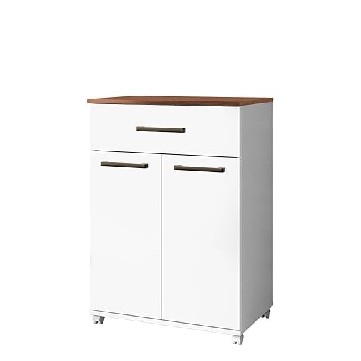 Armário Balcão Multiuso 2 Portas e Rodízios Primor Madeirado/Branco