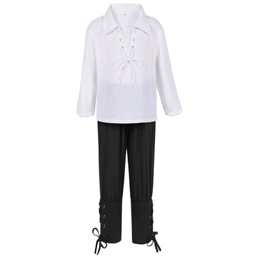 Pantalones jacobitas escoceses y camisa para niños en conjunto medieval de teatro y fiestas