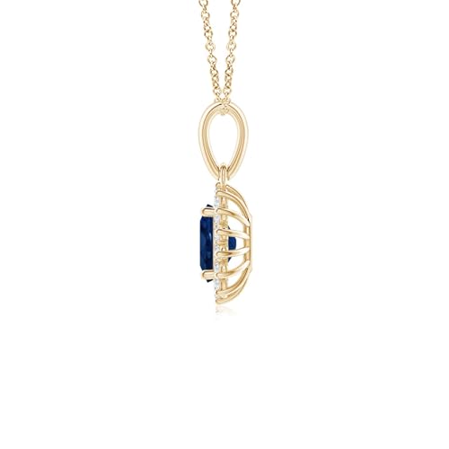 Angara Natural Blue Sapphire Pendant for Women | Oval Sapphire Pendant with Floral Diamond Halo in 14K Solid Gold/Platinum | September Birthday, Anniversary, Gemstone Jewellery Gift2