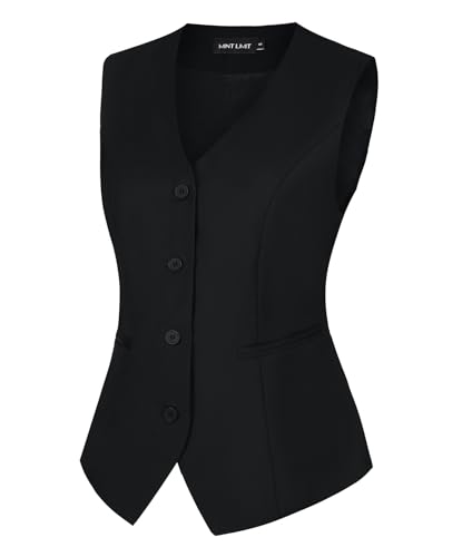 MINTLIMIT Women's Vintage Black Vest Slim Fit Formal Business Dressy Suits Vest Waistcoat, S3