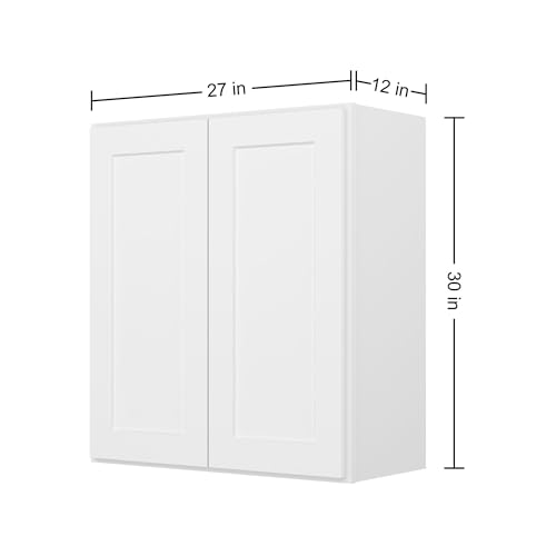 Image of Furinno Shaker Wall Kitchen Cabinet 2-Doors 2-Shelves, Ready to Assemble, 12 D x 27 W x 30 H, White