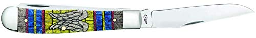 CASE XX WR Pocket Knife Trapper Stained Glass Wings Natural Bone Color Wash Item #38714 - (6254 SS) - Length Closed: 4 1/8 Inches - Thumbnail 4