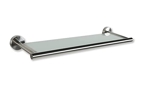 SOSmart24 JUST Silver Badablage ohne Bohren mit satinierter Glasplatte und Edelstahl Rahmen - Silber matt gebürstet - inklusive Klebeset - Badregal Glasregal Glasablage Wandboard Bad Badezimmer Cover