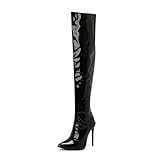 Damen Oberschenkel hohe Stiefel 7' Stiletto Fashion Stretchy Lackleder Plateau Overknee High Heel Stiefel Sexy Stripper Club Pole Dance Schuhe#22