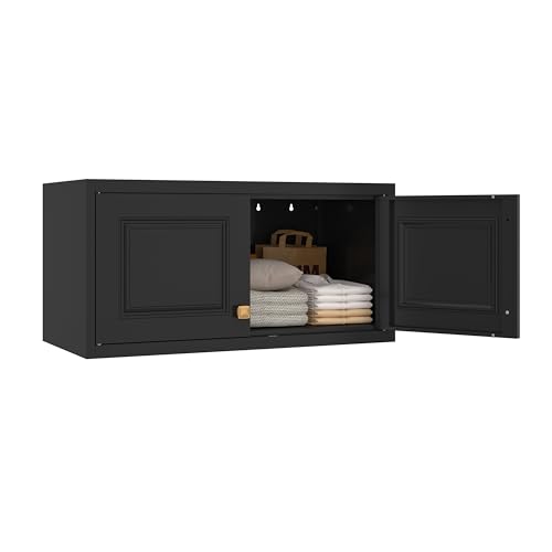 TIMELESS PIECES 32" Metal Wall Cabinet 2 Doors,Black Hanging Cabinets