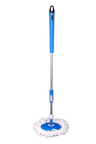 Image of Extendable Spin Mop Handle with Replaceable Microfiber Refill - Rust-Resistant Stainless Steel Rod | Floor & Home Cleaning Tool | Fits Most Spin Buckets ( Blue)