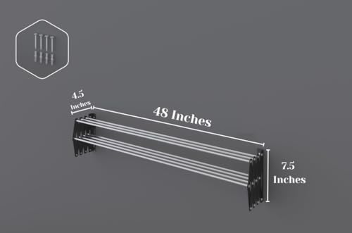 Image of RIOMAX Heavy Duty Rust-Free Stainless Steel Foldable Wall Mounted /Mounting Clothes Drying Stand /Cloth Dryer Racks for Bathroom /Balcony /Indoor /Outdoor (4 Ft - 7 Rod - Black & Silver)