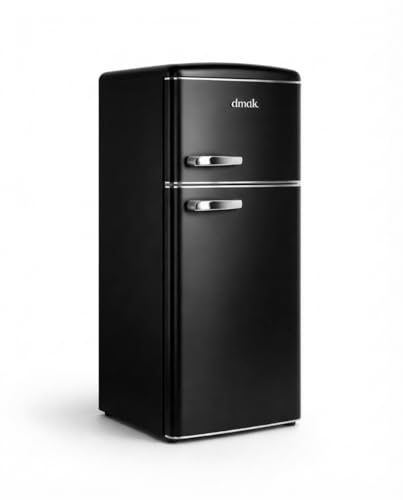 DMDK DKB2 Frigorífico Retro Independiente, Negro Mate, 208 l, 41 dB, con Compartimento Congelador, 146 x 61,50 x 55 cm