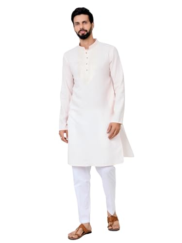 Image of See Designs Men's Full Sleeve Mandarin Collar Sequins Embroidered Chanderi Straight Long Kurta with Yoke Design - Festive Collection
