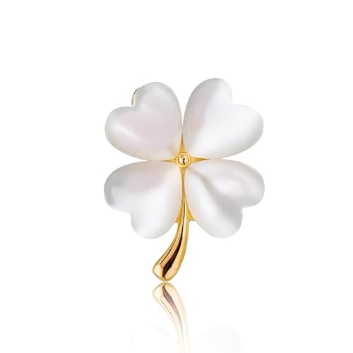UNVAK Four Leaf Clover Brooches Four Leaf Clover Brooch Pin 18k Gold Plated Shamrock Lapel Pin Jewelry Mother's Day Wedding Gifts for Mom Wife