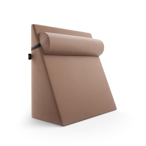Image of Frido Wedge Plus Cushion with Neck Rest Pillow Combo | Dual Foam Wedge Cushion with Adjustable Roll | Back, Neck, Knee & Leg Support | for Post-Surgery, Pregnancy | Washable Covers, Light Caramel