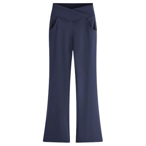 Allmeingeld Kids Girls' Navy Flare Leggings Athletic Pants Bell Bottoms with Pockets Blue 12 Years