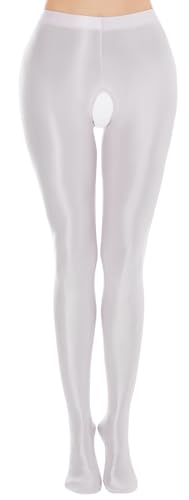 Maeau Legging brillant pour femme - Transparent - Taille haute - Pantalon légèrement skinny - Tailles EU S-L (Asie M-XL), Blanc., L