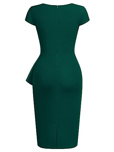 Knitee Women's Vintage Ruffle Peplum Sequin Glitter Belt Work Business Office Bodycon Cocktail Dress2