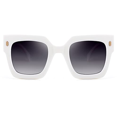 Lunettes de soleil carrées surdimensionnées vintage pour femme grand format blanc 53mm
