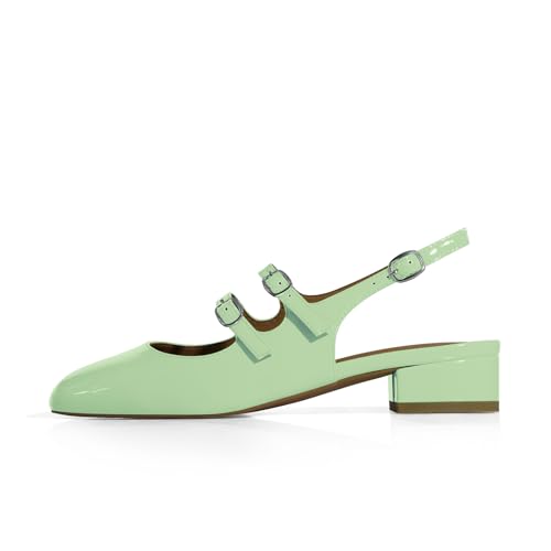 Image of anteikira Women's Round Toe Slingback Flats Closed Toe Double Strap Mary Jane Flats for Women 1 Inch Heel Dress Shoes Low Heel Causal Work Office Pumps for Women Size 5.5-12US