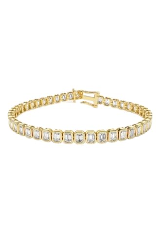 8 CT Emerald Shape Created White Diamond Bezel Set Wedding Engagement Tennis Bracelet In 14K Yellow Gold Plated 925 Sterling Silver Gift for Womens