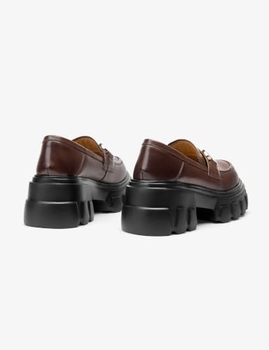 Image of BEAU TODAY Loafers for Women Dressy Leather Chunky Plaform Shoes | Genuine leather, breathable, Non-slip, thick sole business casual shoes