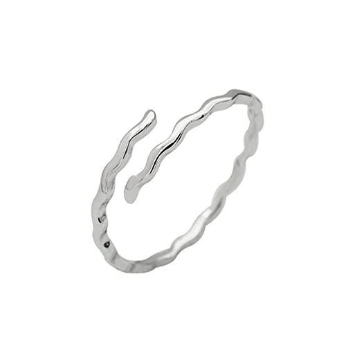 Bague réglable pour femme en argent S925 avec anneau ouvert au design de vagues douces