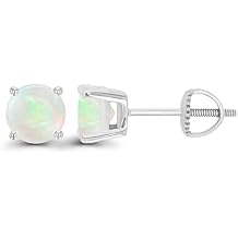 14K Gold Plated 925 Sterling Silver Hypoallergenic 6mm Round Genuine Birthstone Solitaire Screwback Stud Earrings