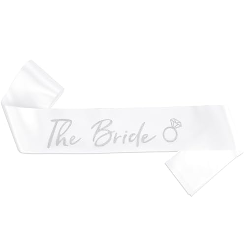 The Bride Sash Bachelorette Party White and Silver Glitter Bride to be Sash for Bridal Shower Wedding Hen Party