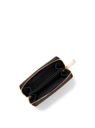 Image of Michael Kors Jet Set Small Zip Around Card Case, Gold-Tone Hardware /MK Signature Coated Twill /Brown /Black