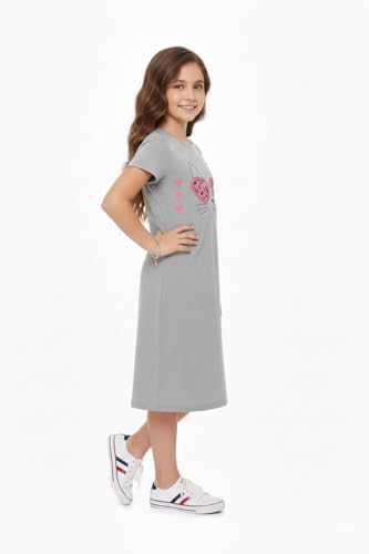 Image of Clotth Theory Girls Cotton Nightdress | Knee Length Nighty | Round Neck Short Sleeve Soft Sleepwear
