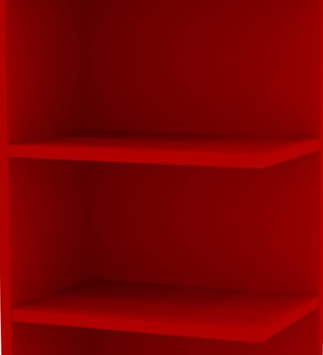 Image of Modern Compact Study Desk with 3 Side Shelves, Red, Space-Saving Home Office Table, 103x72x40 cm, DIY Assembly