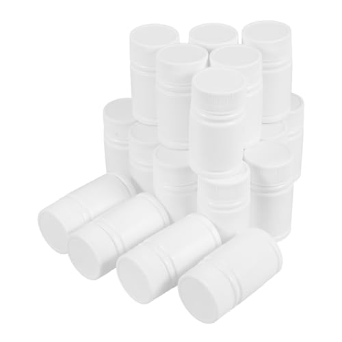 HOMOCONO 20pcs Empty White Pill Bottles Aluminum Foil Hdpe Medicine Bottle Sensory Bottles for Tablets Refill Container