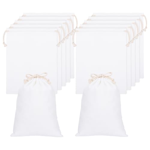 woric 12 saquitos de algodón de 15 x 20 cm, bolsas de tela pequeñas con cordón, bolsa de tela para pintar, bolsas de tracción para cumpleaños infantiles, bodas, calendario de Adviento