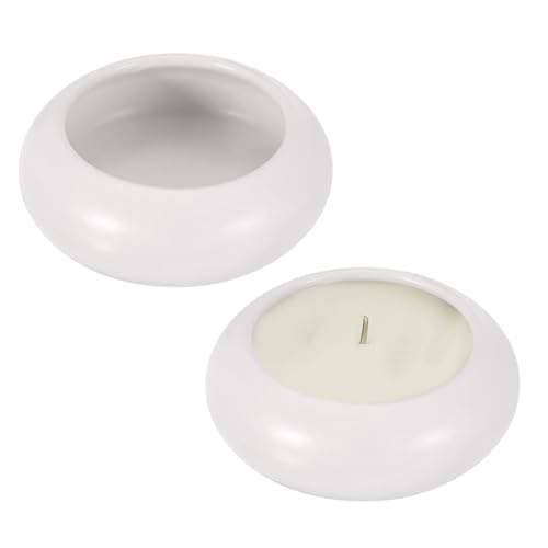 sourcing map Pebble Tealight Candle Jars, 2 Pack Handcrafted Ceramic Tea Light Holder for Home Decor, Garden, Table Centerpiece, Wedding, Desk Shelf Decor, White