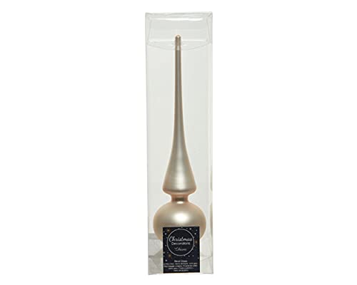 Christbaumspitze Glas 26cm hoch, D=6cm Weihnachtsbaumspitze Champagner Perle beige Creme matt Cover