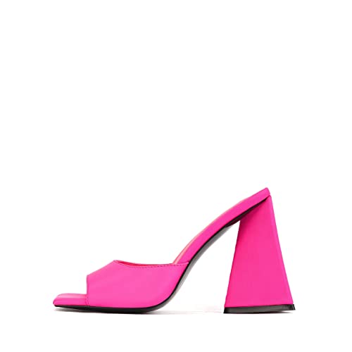 Keleimusi Women's Trendy Square Toe Block Heel Dress Mules With Wide Strap In Pink Satin Size 8 #TOP27