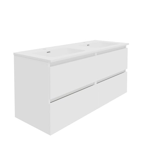 Baikal Mueble de Baño Rubi. Mueble MONTADO. 4 Cajones Suspendido con Lavabo. Armario de Baño. Lavabo Ceramico. Cierre Amortiguado. Altura 55cm. 120cm Blanco.