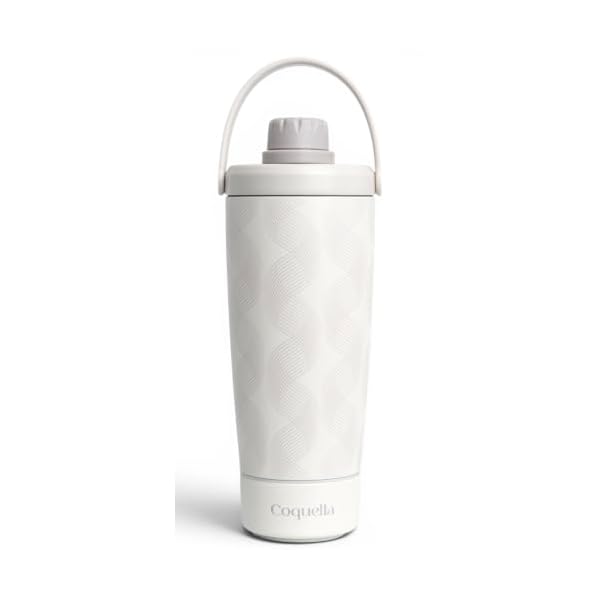 Elanelle 20oz Insulated Stainless Steel Shaker Bottle with Storage Base, Strainer Lid Protein Shaker Cup for Gym, Ball-Free Quiet Mixing, Carry Handle, BPA-Free, Gray (Gray Wave)