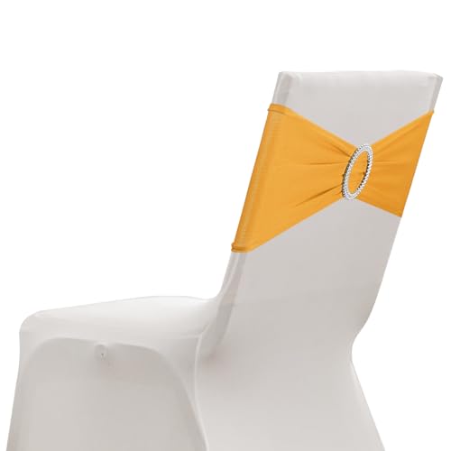 sourcing map Paquete de 20 bandas elásticas para silla, banda elástica para silla con hebilla deslizante, lazos elásticos universales para bodas, fiestas, ceremonias, eventos, decoración, tono dorado